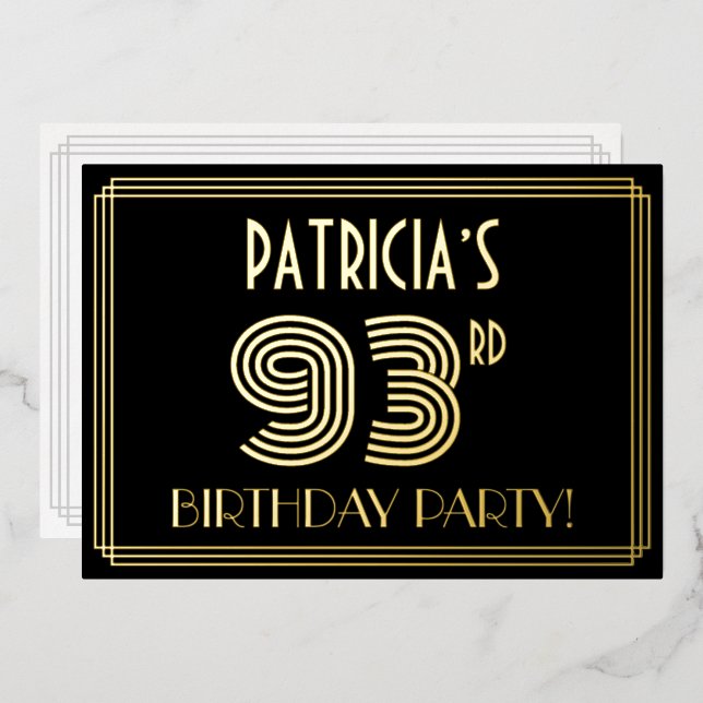 93rd Birthday Party — Art Deco Style “93” + Name (Front/Back)