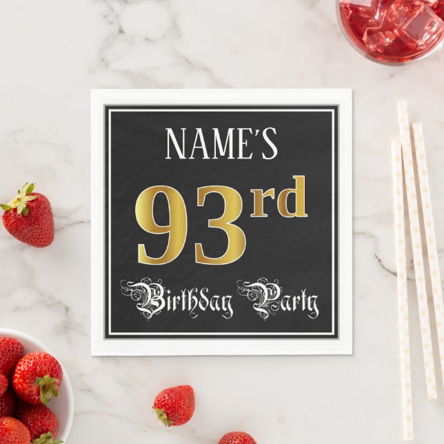 93rd Birthday Party — Fancy Script, Faux Gold Look Napkin (Insitu)