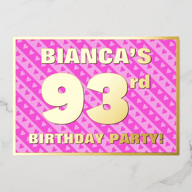 93rd Birthday Party — Fun Pink Hearts and Stripes (Front)
