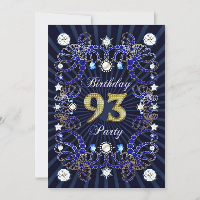 93rd birthday party invite with masses of jewels (Front)