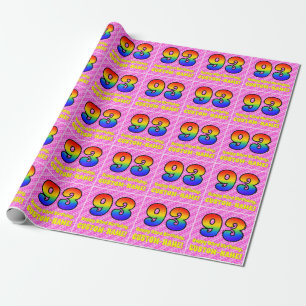 93rd Birthday: Pink Stripes & Hearts, Rainbow # 93 Wrapping Paper
