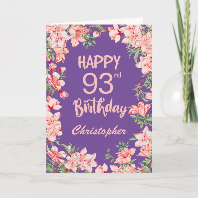 93rd Birthday Purple Pink Peach Watercolor Floral Card (Front)