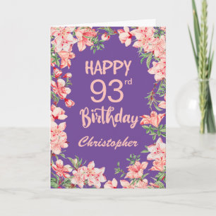 93rd Birthday Purple Pink Peach Watercolor Floral Card