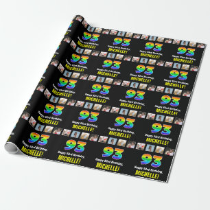 93rd Birthday: Rainbow “93“; Custom Photos & Name Wrapping Paper