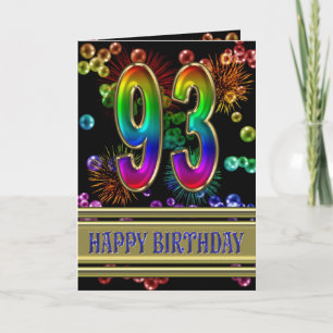 93rd Birthday with rainbow bubbles and fireworks Card
