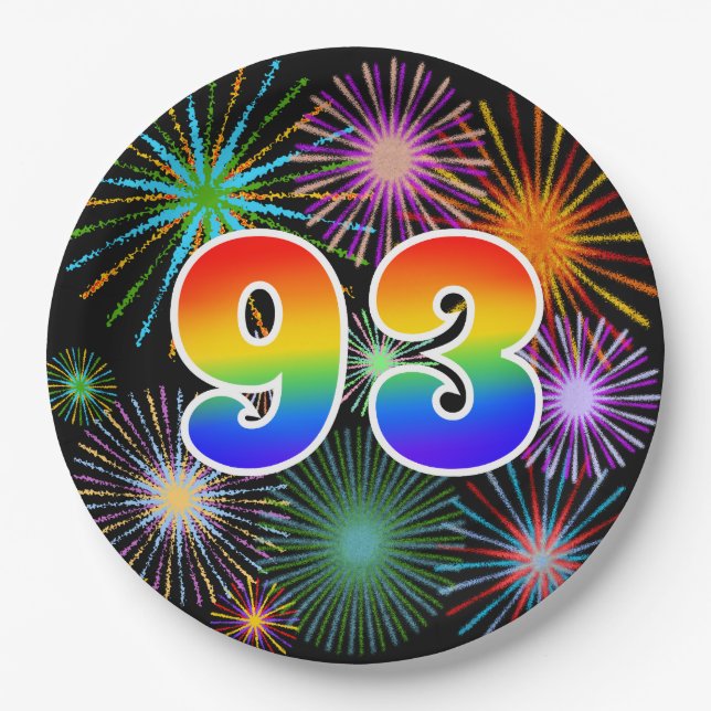 93rd Event - Fun, Colourful, Bold, Rainbow 93 Paper Plate (Front)