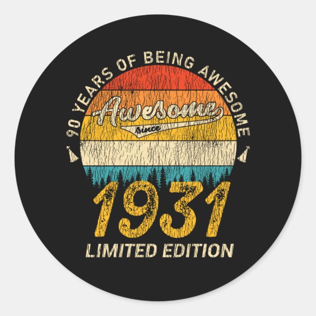  94 Year Old Bday Retro Awesome 94th Birthday Gift Classic Round Sticker (Front)