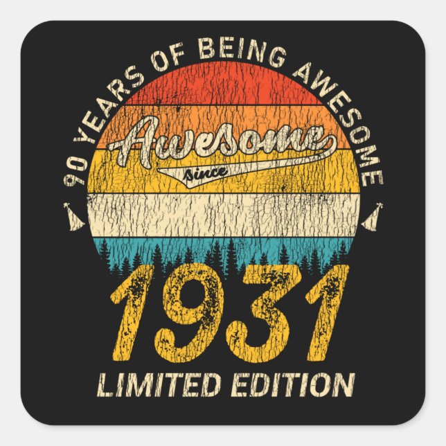  94 Year Old Bday Retro Awesome 94th Birthday Gift Square Sticker (Front)