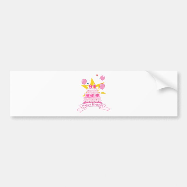 94 Year Old Birthday Cake Bumper Sticker (Front)