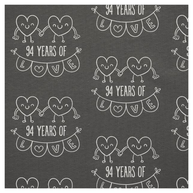 94th Anniversary Gift Chalk Hearts Fabric (Swatch)