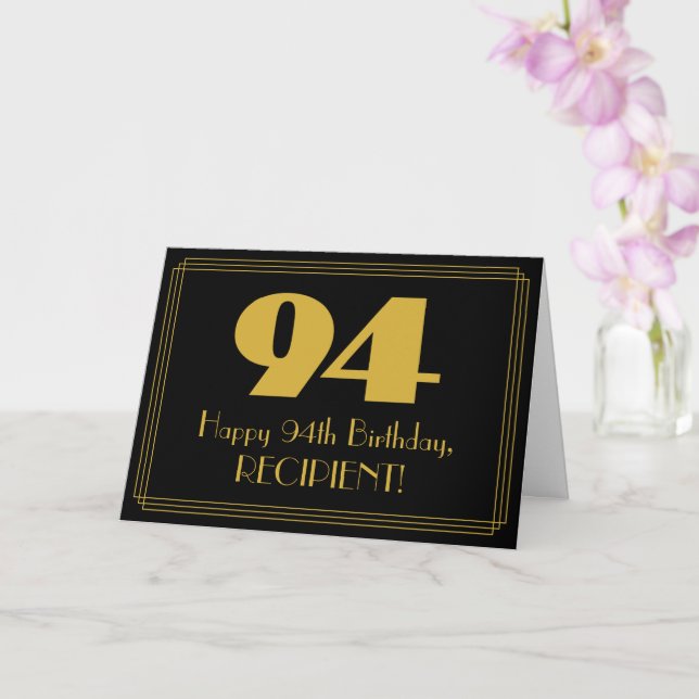 94th Birthday: Art Deco Inspired Look "94" & Name Card (Orchid)