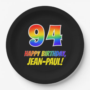 94th Birthday: Bold, Fun, Simple, Rainbow 94 Paper Plate