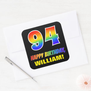 94th Birthday: Bold, Fun, Simple, Rainbow 94 Square Sticker