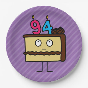 94th Birthday Cake with Candles Paper Plate