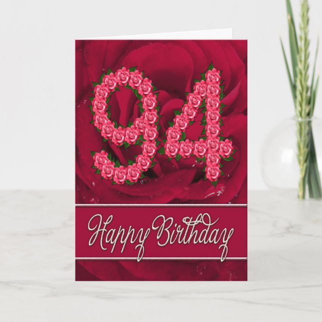 94th birthday card with roses and leaves (Front)