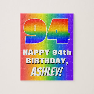 94th Birthday: Colourful, Fun Rainbow Pattern # 94 Jigsaw Puzzle