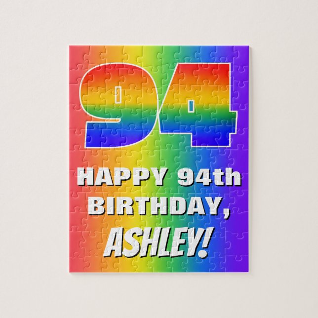 94th Birthday: Colourful, Fun Rainbow Pattern # 94 Jigsaw Puzzle (Vertical)