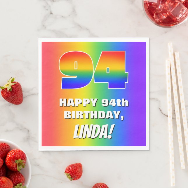 94th Birthday: Colourful, Fun Rainbow Pattern # 94 Napkin (Insitu)