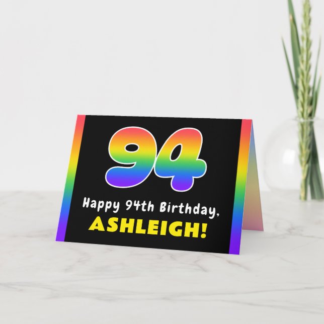 94th Birthday: Colourful Rainbow # 94, Custom Name Card (Front)