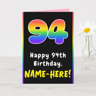94th Birthday: Colourful Rainbow # 94, Custom Name Card