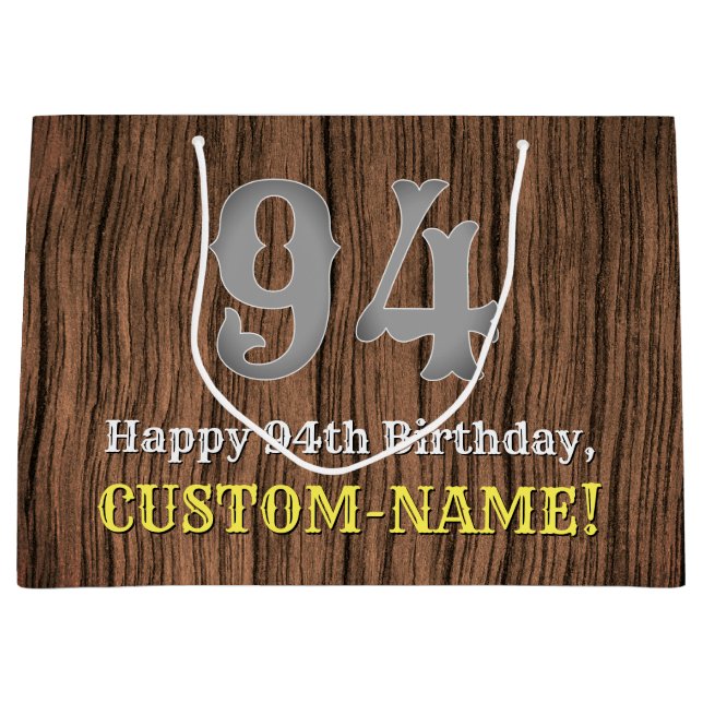 94th Birthday: Country Western Inspired Look, Name Large Gift Bag (Front)