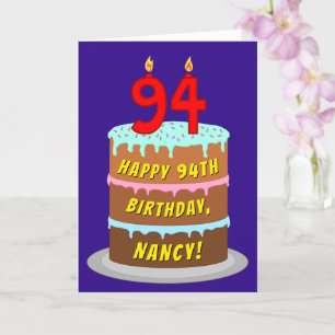 94th Birthday: Fun Cake and Candles + Custom Name Card