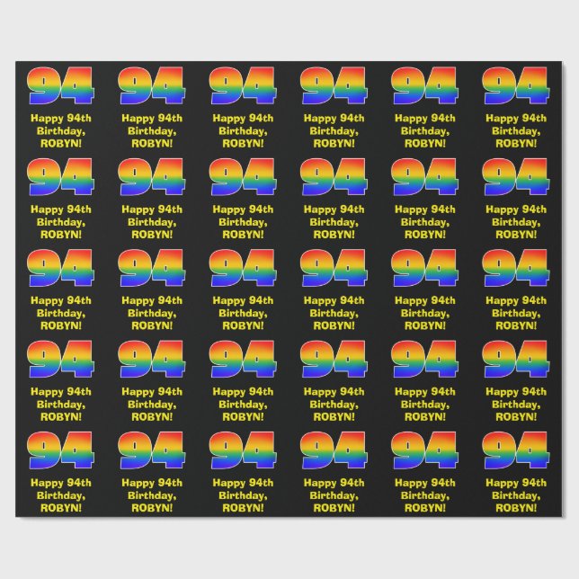 94th Birthday: Fun, Colourful Rainbow Inspired # 9 Wrapping Paper (Flat)