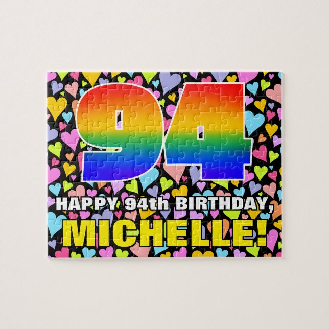 94th Birthday — Fun, Loving Heart Shapes + “94” Jigsaw Puzzle (Horizontal)