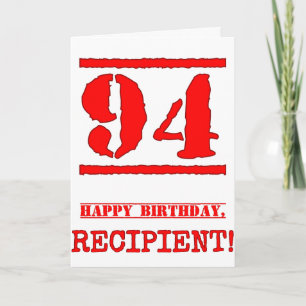 94th Birthday: Fun, Red Rubber Stamp Inspired Look Card