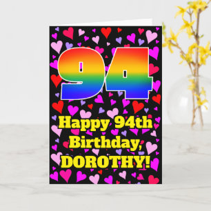 94th Birthday: Loving Hearts Pattern, Rainbow # 94 Card