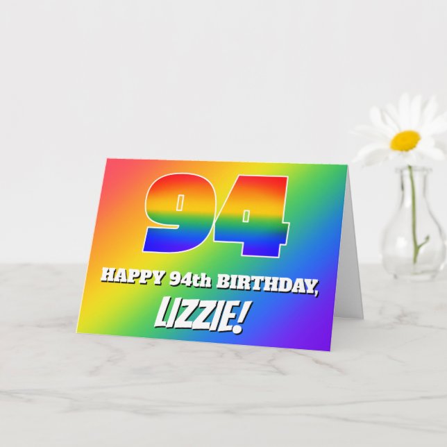 94th Birthday: Multicolored Rainbow Pattern # 94 Card (Small Plant)
