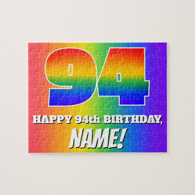 94th Birthday — Multicolored Rainbow Pattern “94” Jigsaw Puzzle (Horizontal)