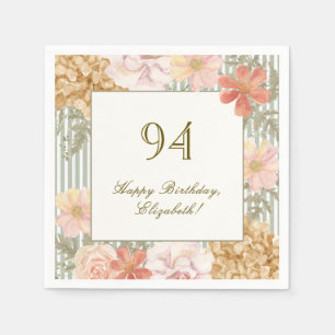 94th Birthday Napkin Autumn Colour Floral Stripe