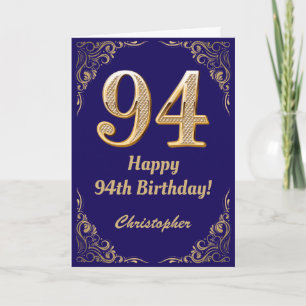 94th Birthday Navy Blue and Gold Glitter Frame Card