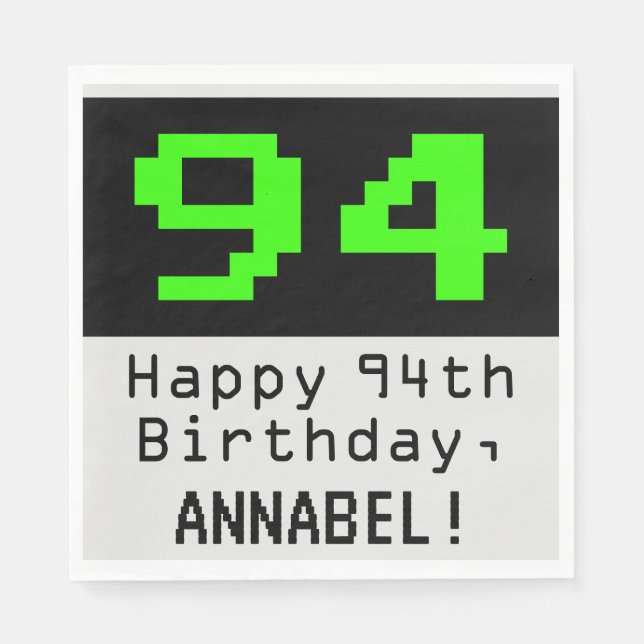 94th Birthday - Nerdy / Geeky Style "94" & Name Napkin (Front)