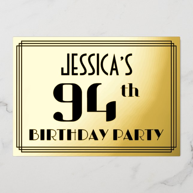 94th Birthday Party: Art Deco Look “94” and Name (Front)