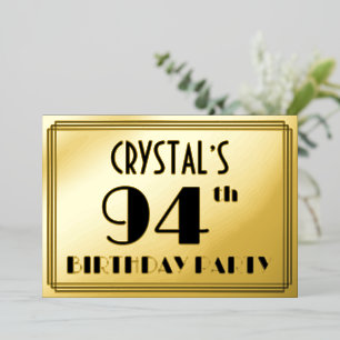 94th Birthday Party — Art Deco Look “94” + Name