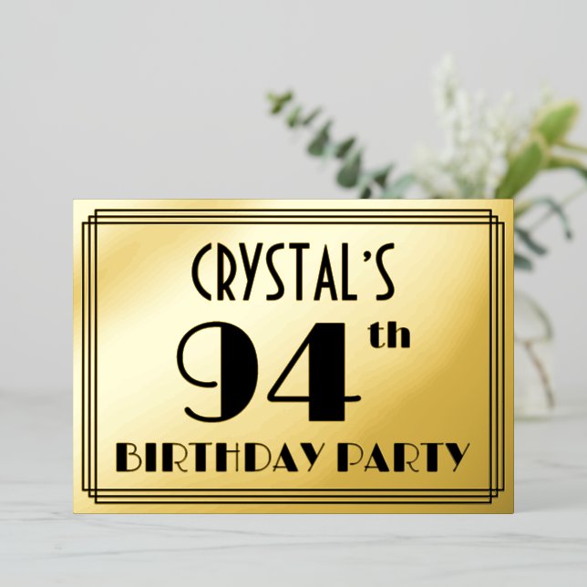 94th Birthday Party — Art Deco Look “94” + Name (Standing Front)