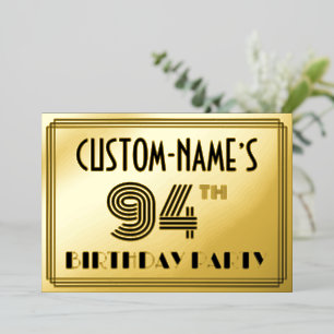 94th Birthday Party — Art Deco Style “94” & Name