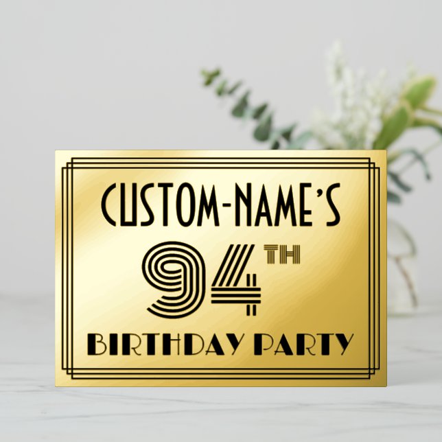 94th Birthday Party — Art Deco Style “94” & Name (Standing Front)
