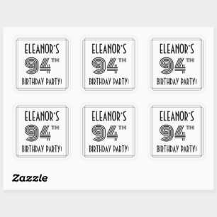 94th Birthday Party: Art Deco Style + Custom Name Square Sticker