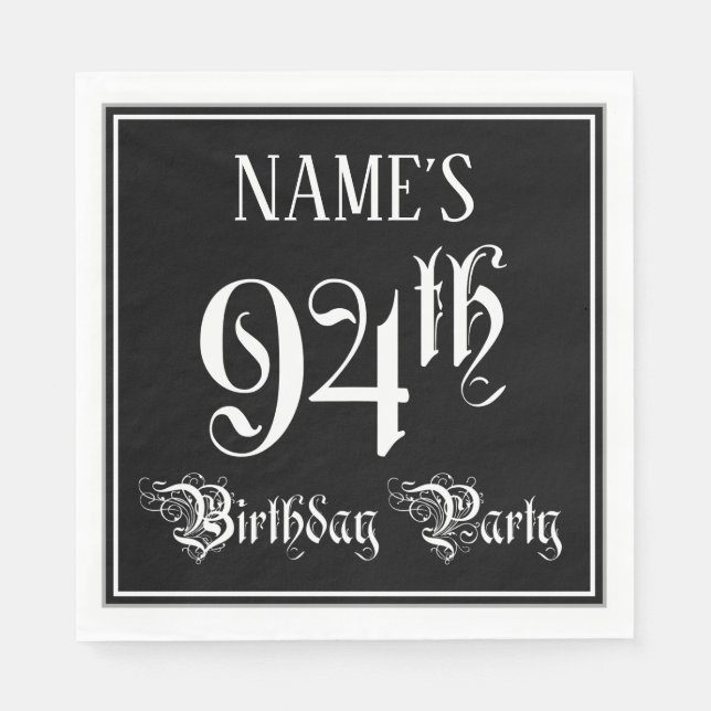 94th Birthday Party — Fancy Script + Custom Name Napkin (Front)