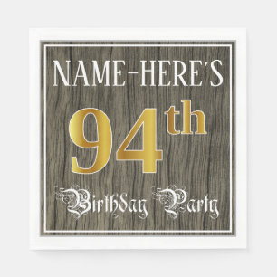 94th Birthday Party — Faux Gold & Faux Wood Looks Napkin