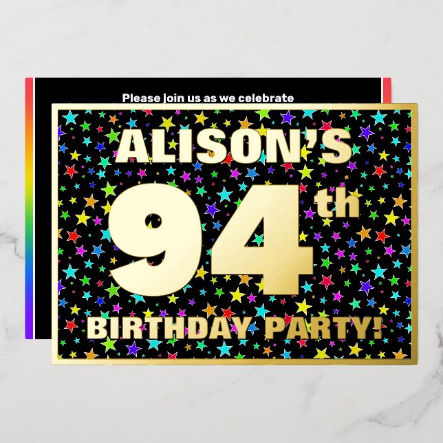 94th Birthday Party — Fun, Colourful Stars Pattern (Front/Back)