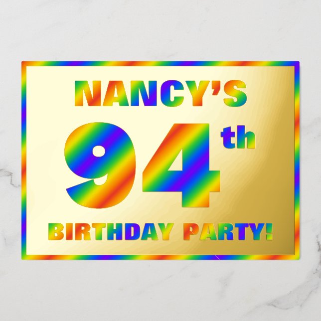 94th Birthday Party — Fun, Rainbow Spectrum “94” (Front)