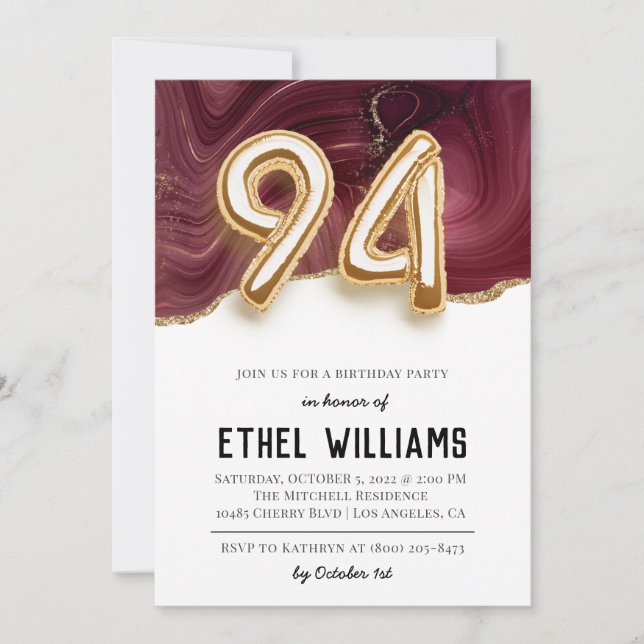 94th Birthday Party Invitation (Front)