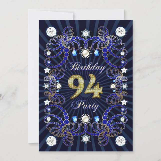 94th birthday party invite with masses of jewels (Front)