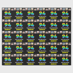 94th Birthday: Rainbow “94“; Custom Photos & Name Wrapping Paper