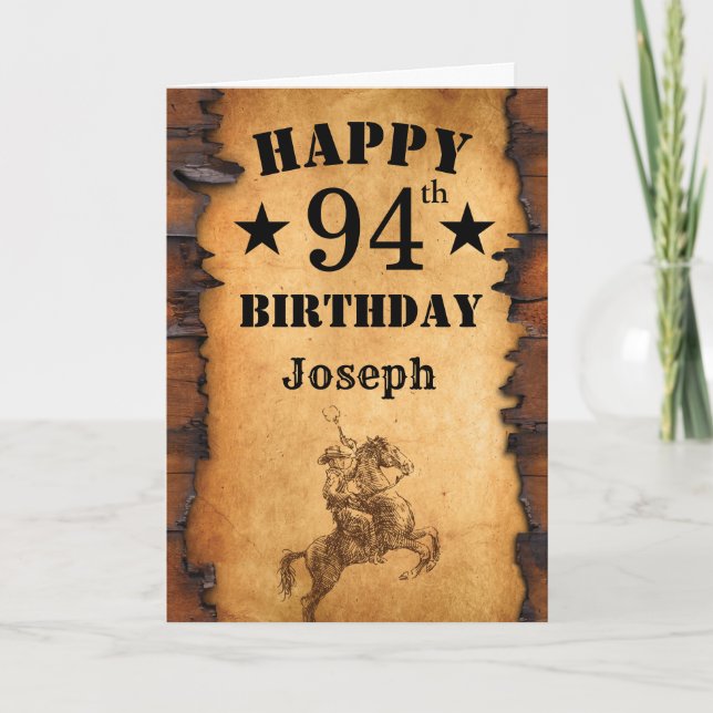 94th Birthday Rustic Country Western Cowboy Horse Card (Front)