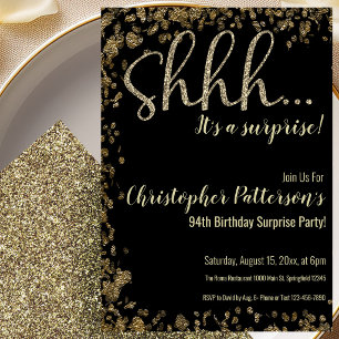 94th Birthday Surprise Party Invitation Gold Black